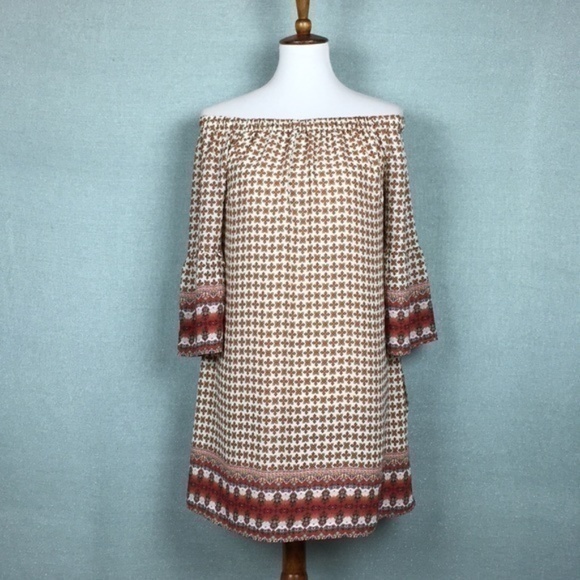 Carolina Belle Bohemian Printed Off The Shoulder Chiffon‎ Dress - Picture 1 of 5